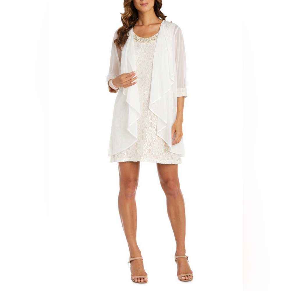 RM Richards Sleeveless Lace Sheath Neck Embellished Jacket Dress 2208